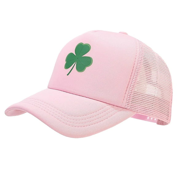DJN St. Patrick's Day Baseball Cap with Green Shamrock Print Polyester-Cotton Soft Breathable Mesh Unisex Hat Pink A