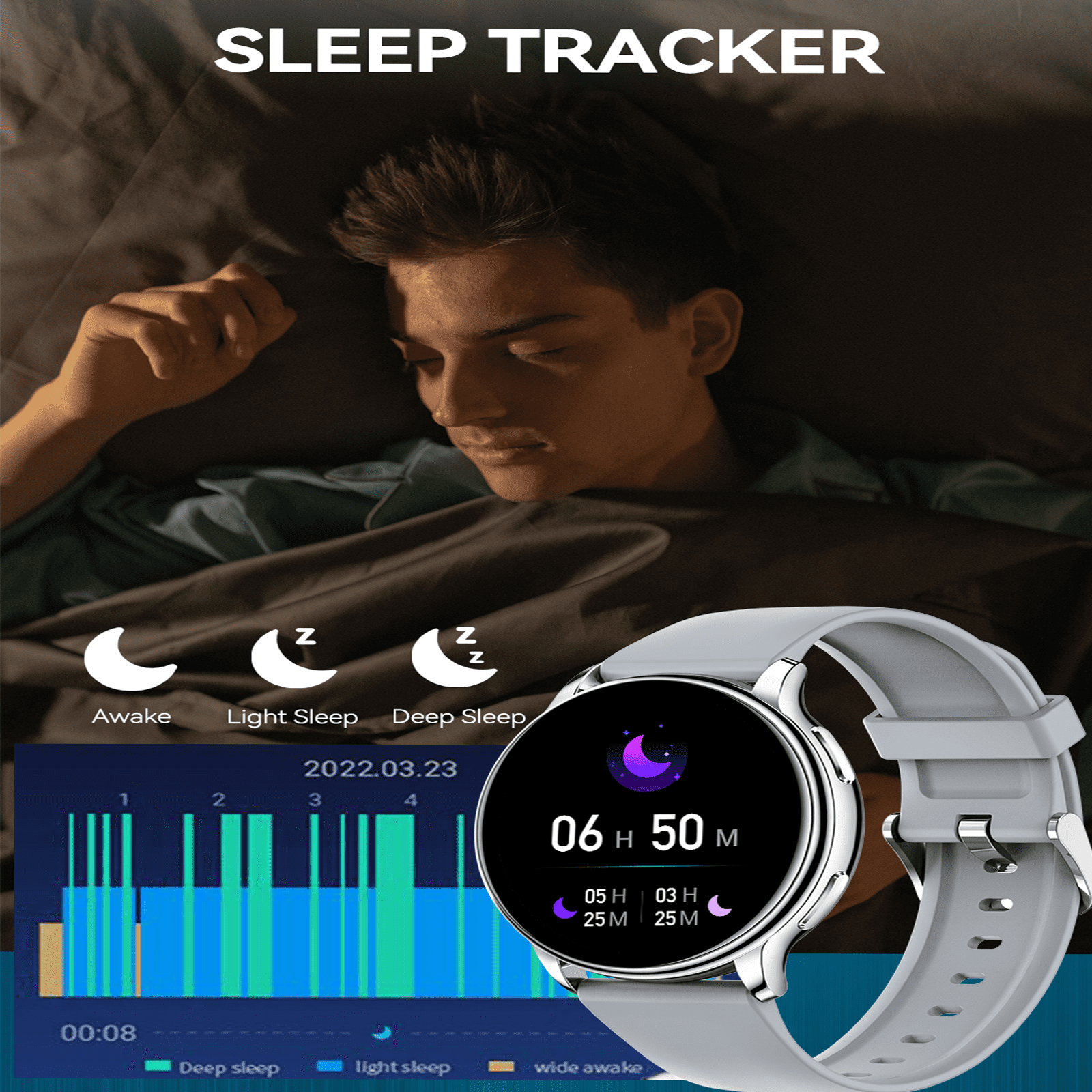 EIGIIS Smartwatch for Men Women 1.32” HD Touch Screen Fitness Trackers Watch with Bluetooth Calling Heart Rate Detection Sleep Temperature Monitor Step Counter Watch for iOS Android