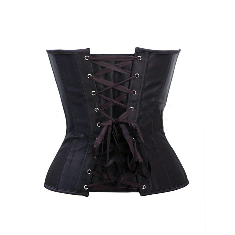 Chicastic Black Satin Sexy Strong Boned Corset Lace Up Bustier Top