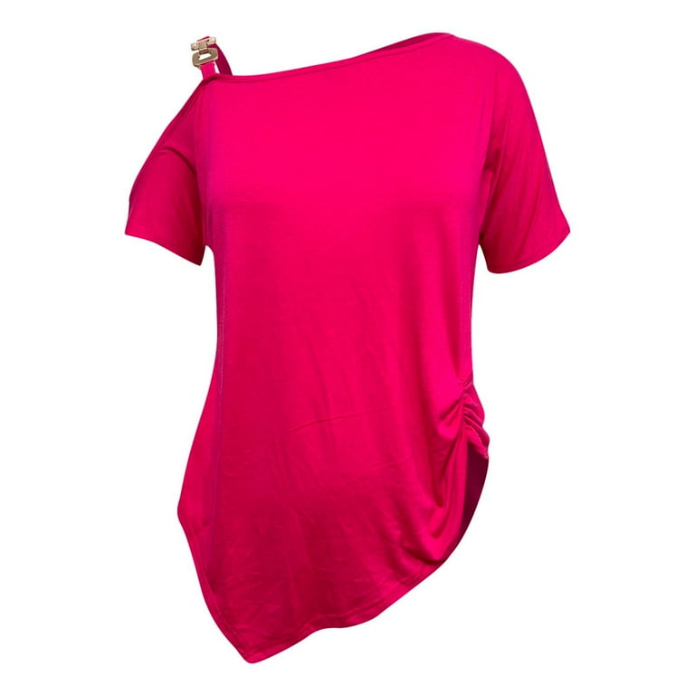RQYYD One Shoulder Tops for Womens Asymmetrical Metal Strap