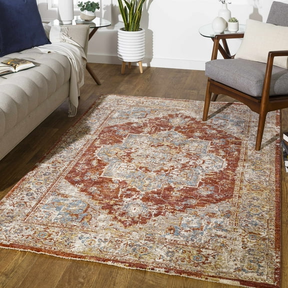 Hauteloom Powassan Living Room, Bedroom Area Rug - Gray, Beige, Red - 7'10" x 10'3"