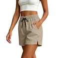 thumbnail image 4 of Hurxie Athletic Shorts for Women Bermuda High Waisted Hiking Shorts with Pockets Casual Summer Quick Dry Wear for Women Golf Khaki,M, 4 of 7