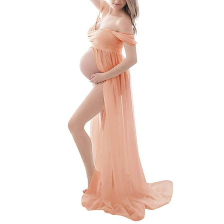 

Womens Maternity Off Shoulder Maxi Dress Photography Photo Long Gow