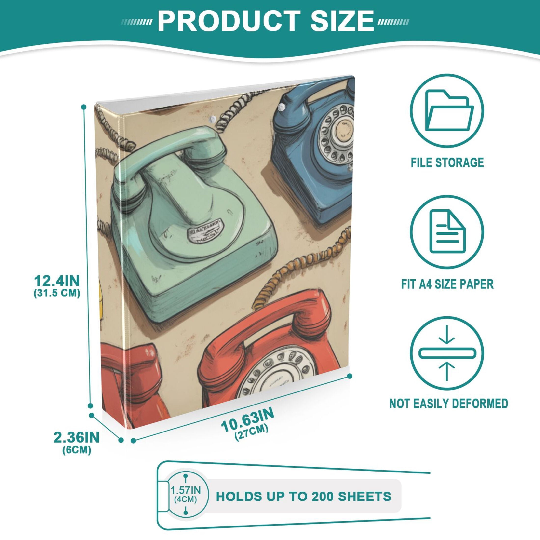 Landlines 3 Ring Binders 1.5 inch Hardcover File Folders with Interior Pockets A4 Size Organizer for School Office Hospital