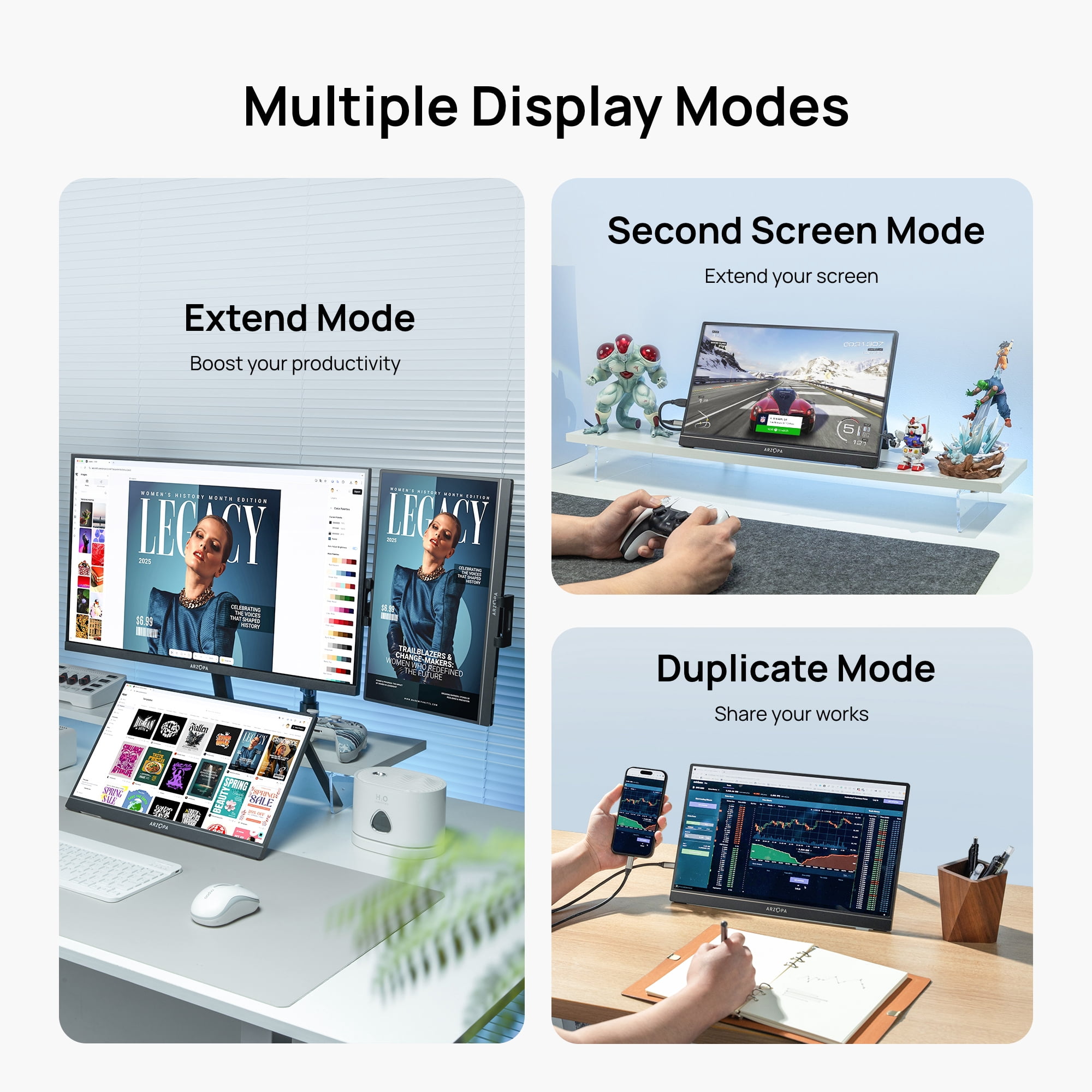 ARZOPA 15.6 inch Portable Monitor FHD 1080P 60HZ IPS USB-C Mini-HDMI External Second Screen for Mac Laptop PC Switch Xbox PS4/5 Xbox