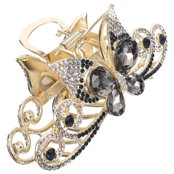 KONTONTY Rhinestone Grey Bow Hair Clip Set - Stylish Hair Styling Accessories for Women and Girls, 1 Set