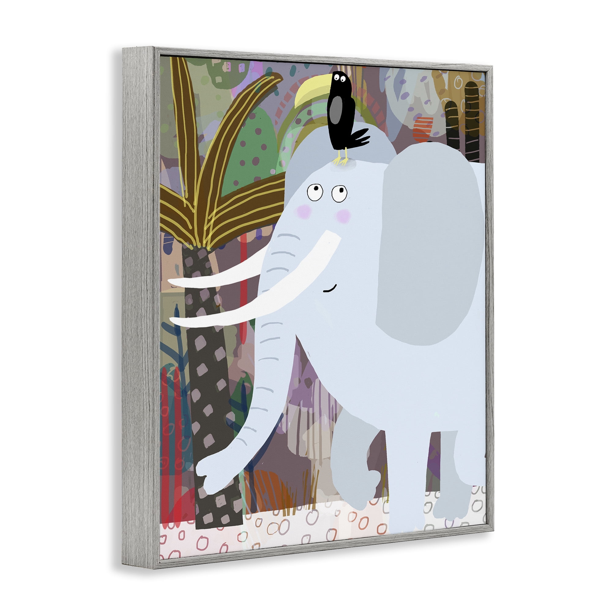 Elephant & Toucan in Jungle Gray Framed Giclee Art, design by Carla Daly