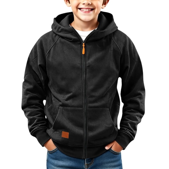 Boys Full Zip Hoodie Kids Hooded Sweatshirts Teen Soft Fleece Lined Jackets Lightweight Athletic Sports Coat Preppy Outerwear