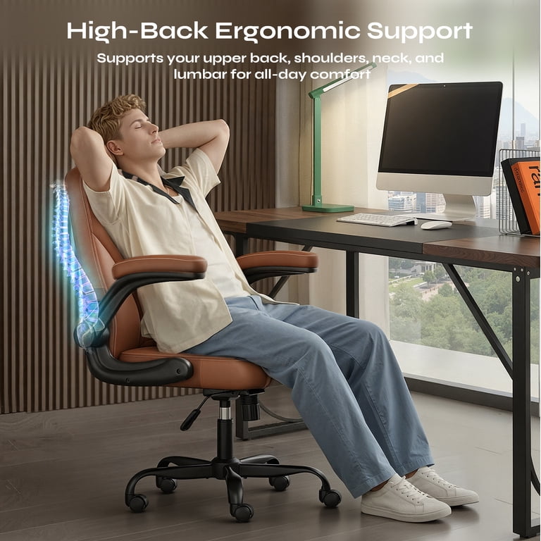 Pinmoco Ergonomic Office Chair High Back, Brown PU Leather photo 6