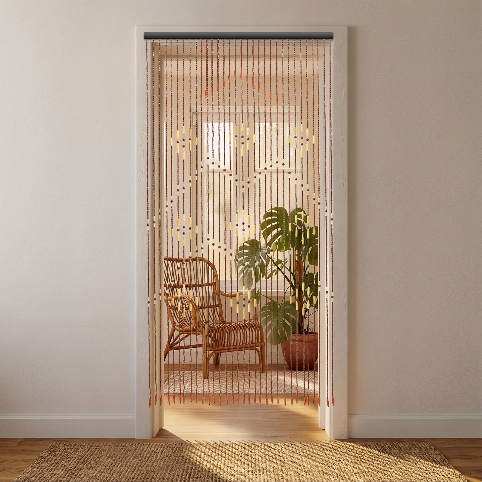 Handmade Bamboo Wooden Bead Curtain for Doorway 35.4"W x 68.9"H 32 Strands Brown