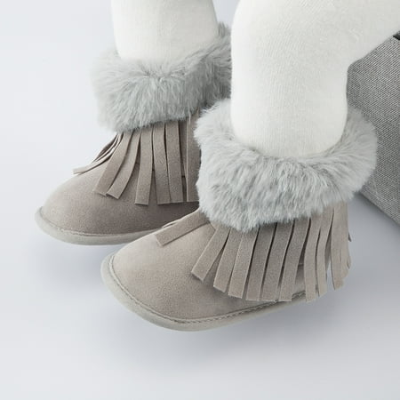 

Newborn Infant Girls Tassel Boots Baby Shoes Cozy Fleece Booties First Walking Shoes Warm Socks Newborn Crib Shoes