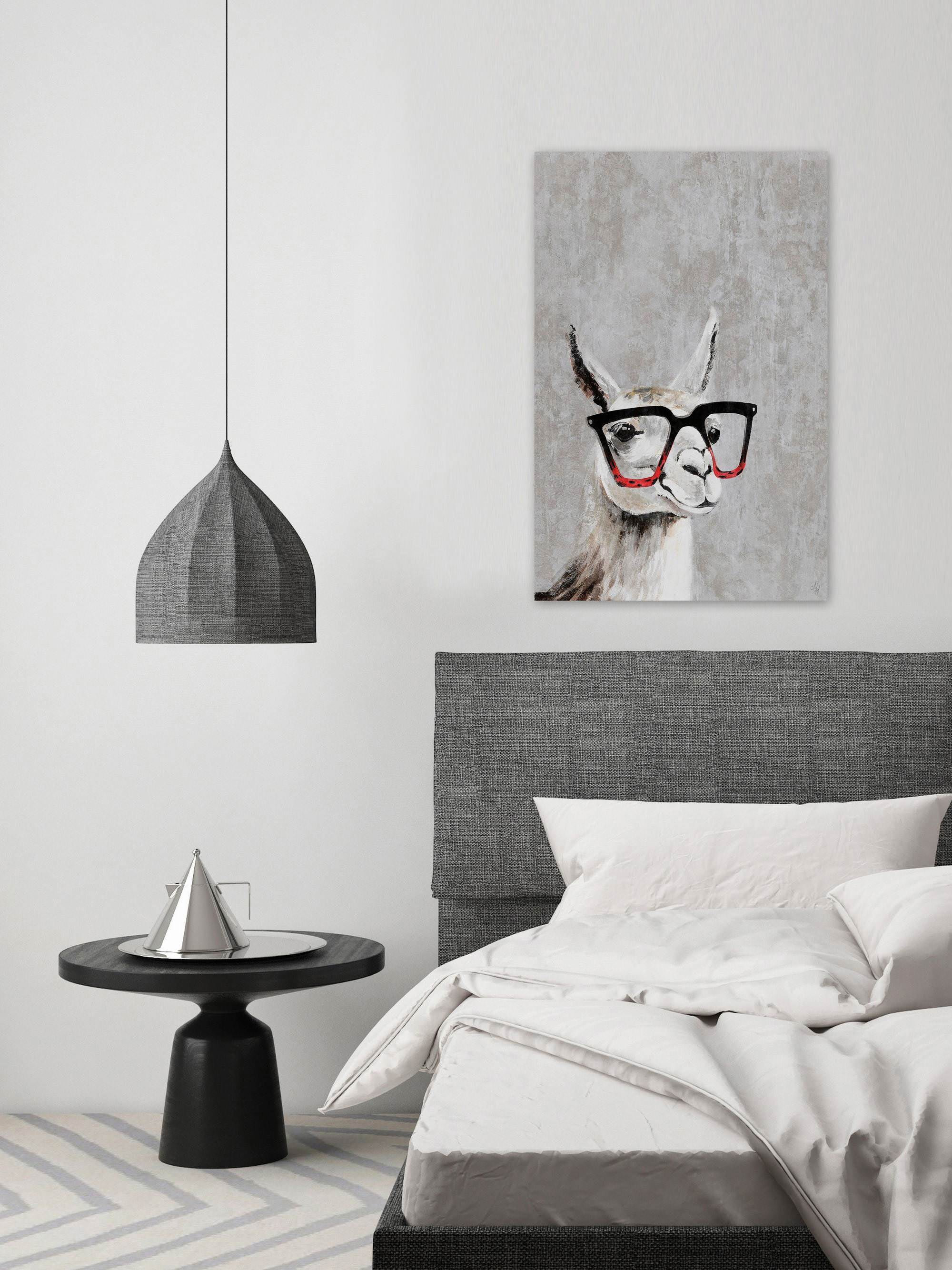 Smart Llama Painting Print on Wrapped Canvas