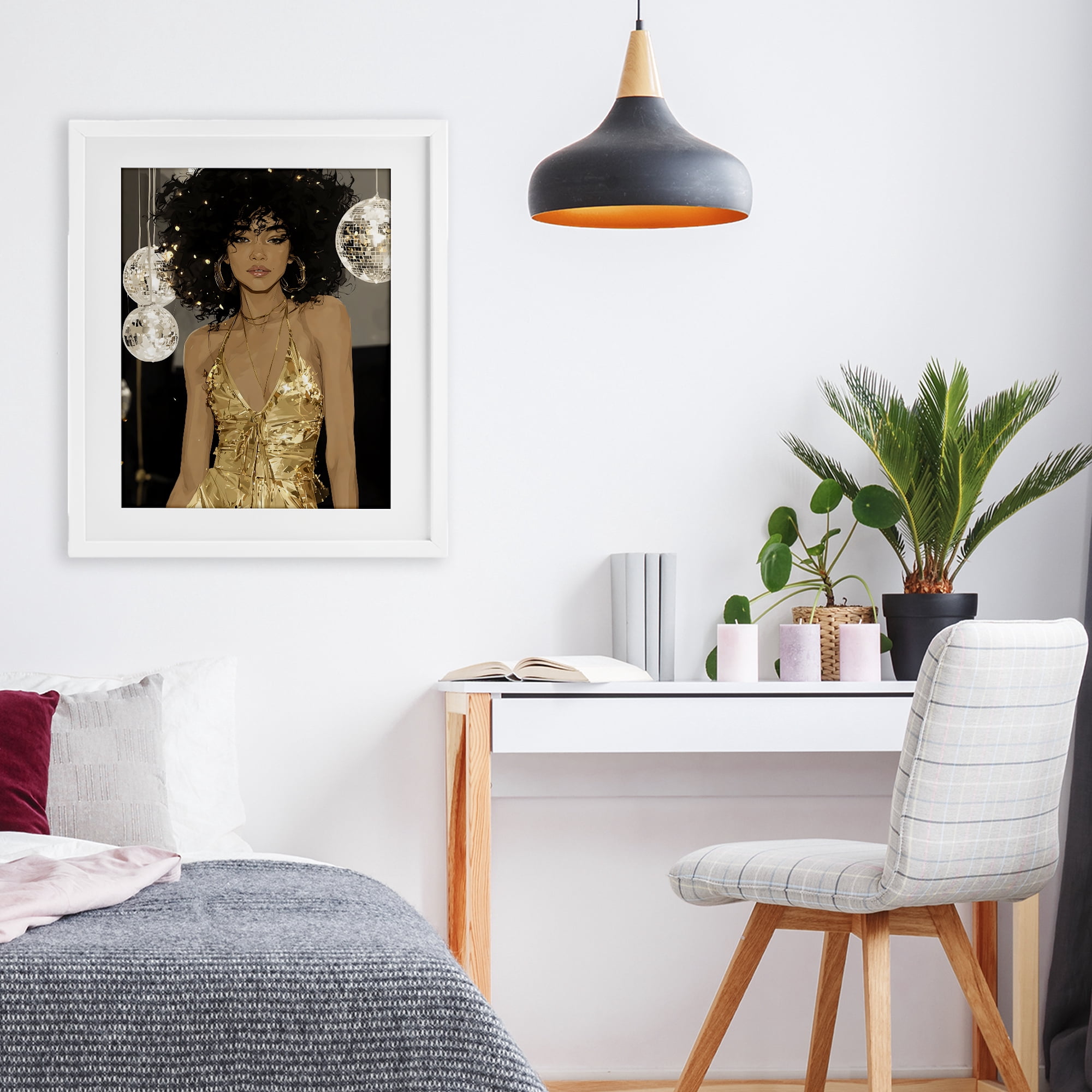 Stupell Industries Golden Disco Dream Party White Framed Print Under Glass, design by Franklyn Gregory