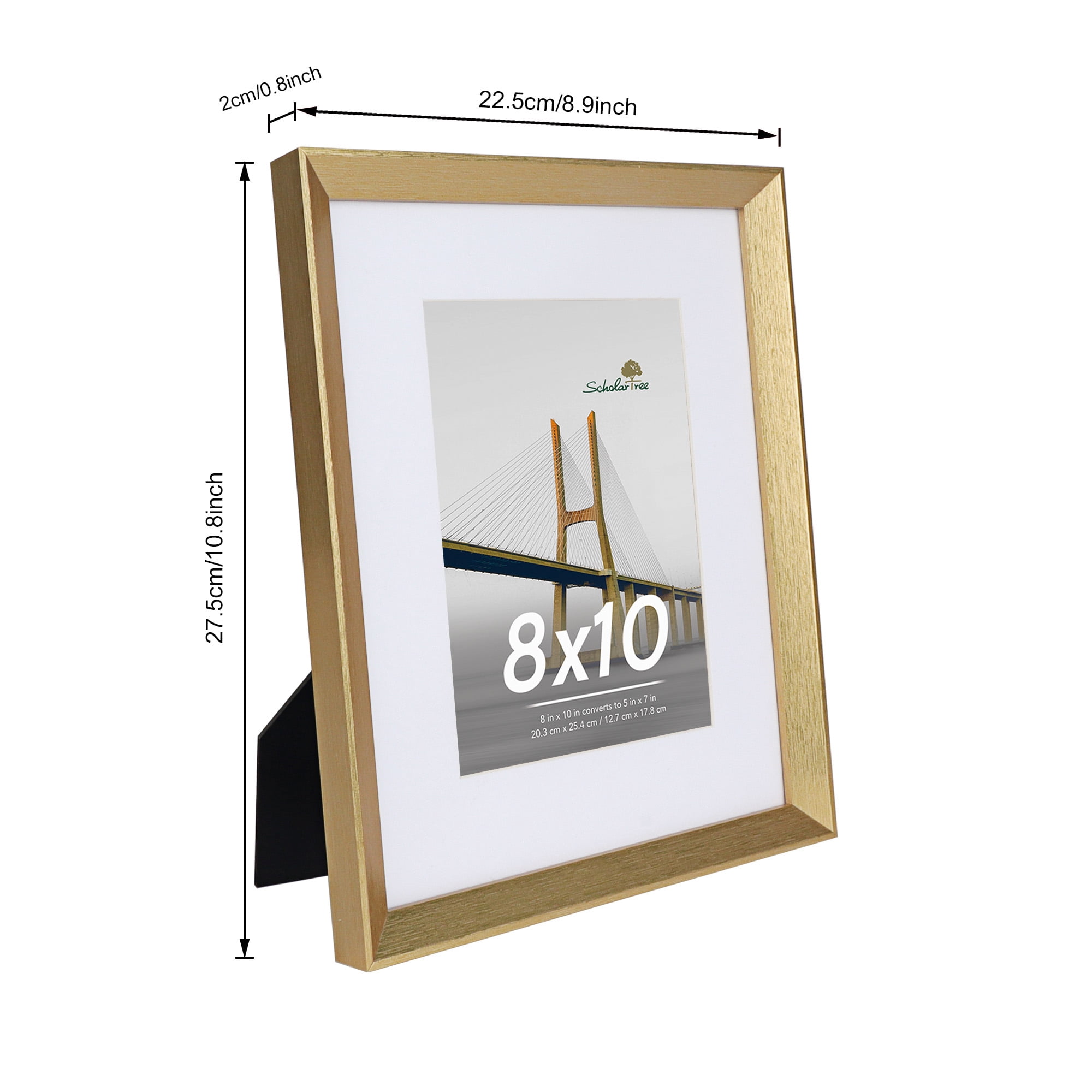 Scholartree 5 PACK 8x10 Wooden Picture Frames, 8x10 Matted to 5x7 Tabletop Picture Frame, Gold