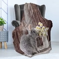 thumbnail image 4 of Easter Bunny Soft Flannel Fleece Throw Blanket, Smoke Colored Little Rabbit with Daisies Rustic Wooden Background Photo, Cozy Plush for Indoor and Outdoor Use, 70" x 90", Multicolor, by Ambesonne, 4 of 5