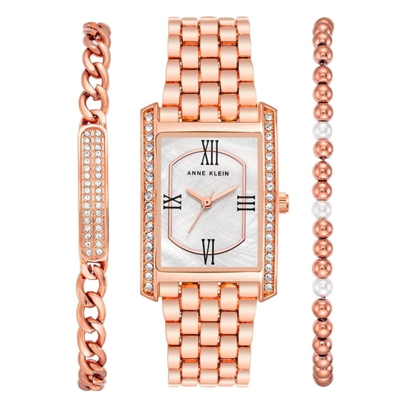Anne Klein Montre Rectangulaire en Nacre Ton Or Rose Centre pour Dames AK-3990WRST