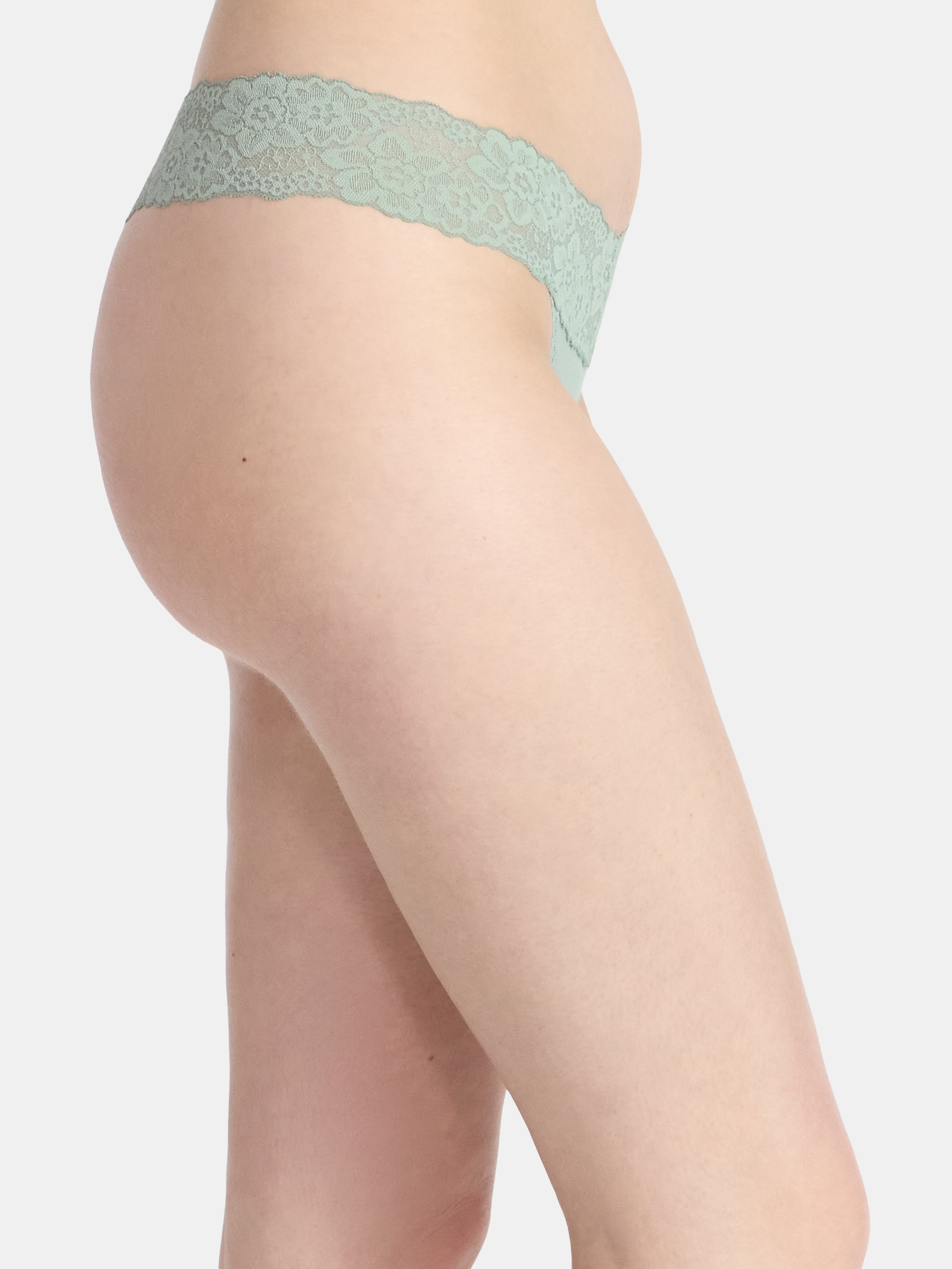 No Boundaries Cotton-Blend Ribbed and Lace Thong Panties, Women's