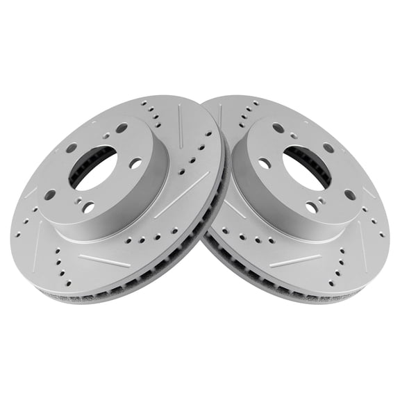 TRQ Front Performance Brake Rotors Set Premium G-Coated Cross Drilled & Slotted Fits Select 2005-2015 Toyota Tacoma