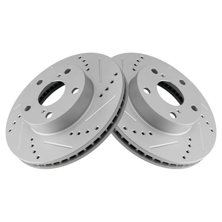 TRQ Front Performance Brake Rotors Set Premium G-Coated Cross Drilled & Slotted Fits Select 2005-2015 Toyota Tacoma