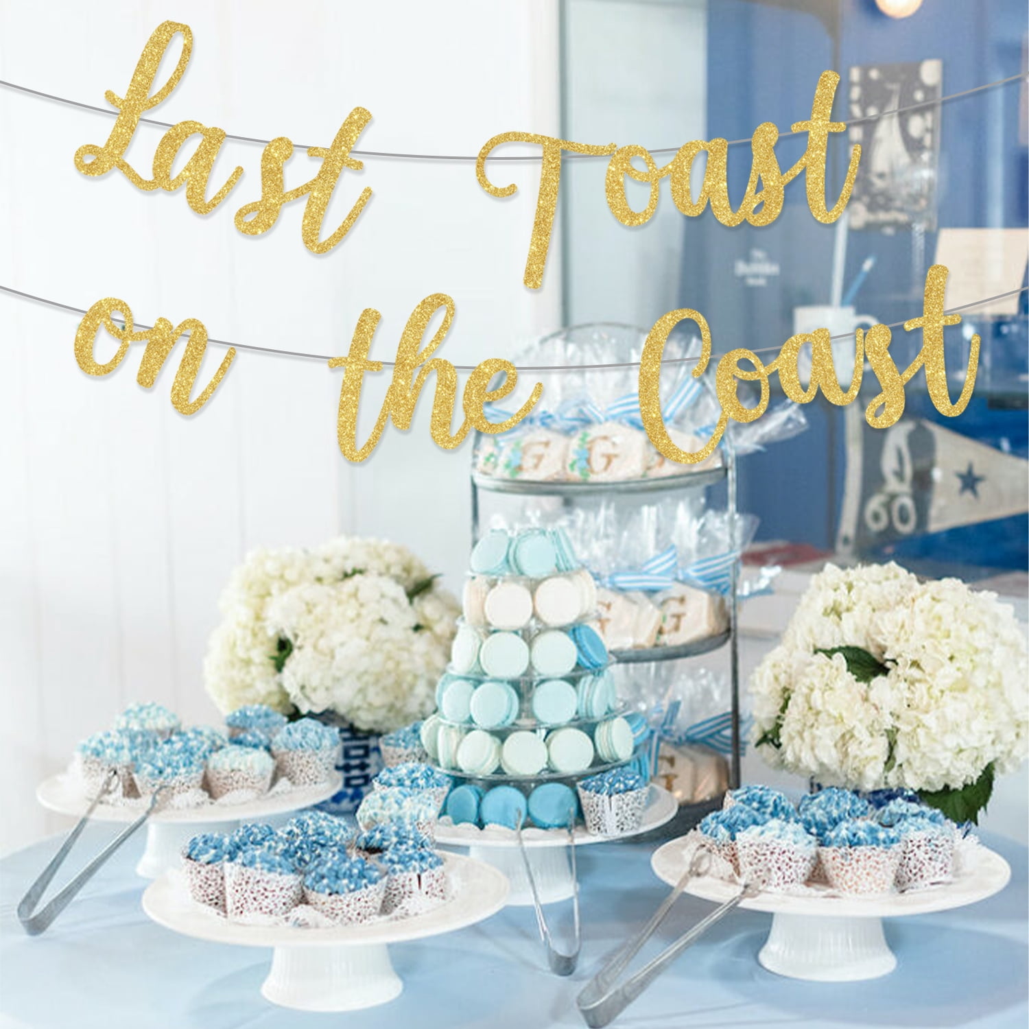 Bachelorette Party Decorations Glitter Gold Last Toast on The Coast Banner with Blue Apricot Balloon Garland Arch Kit, Ring and Champagne Foil Balloons for Hen Party Beach Wedding Engagement Decor
