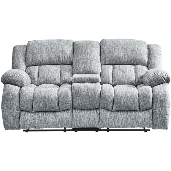 Stonic Grey Reclining Loveseat Sofa with Console, Soft Fabric Upholstery for Living Room