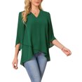 thumbnail image 4 of INSPIRE CHIC Women's High Low Tops Dressy Casual 3/4 Bell Sleeve V Neck Asymmetrical Hem Shirt Chiffon Blouse L Dark Green, 4 of 6