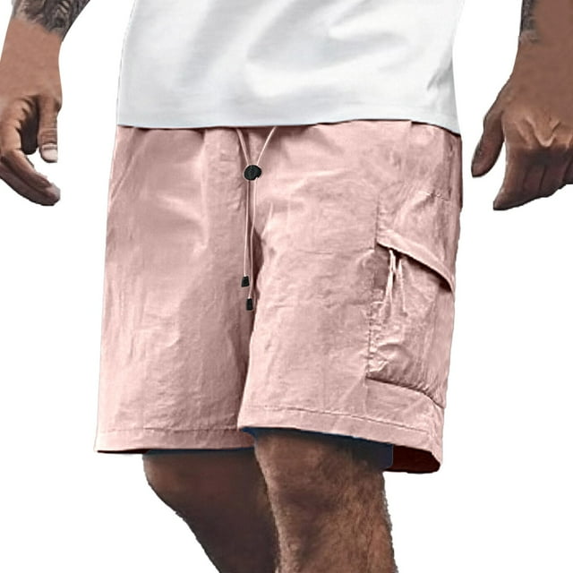 Men's Shorts Solid Color Sunscreen Sweat Wicking Breathable Quick Drying Pocket Shorts Mens Shorts Athletic Pink M