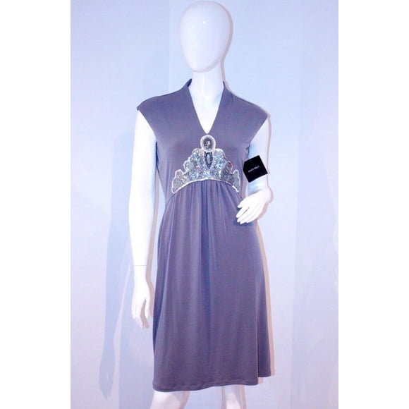 ELLEN TRACY Robe en Acier Gris Perlée Fermeture Éclair au Dos 4 125 $