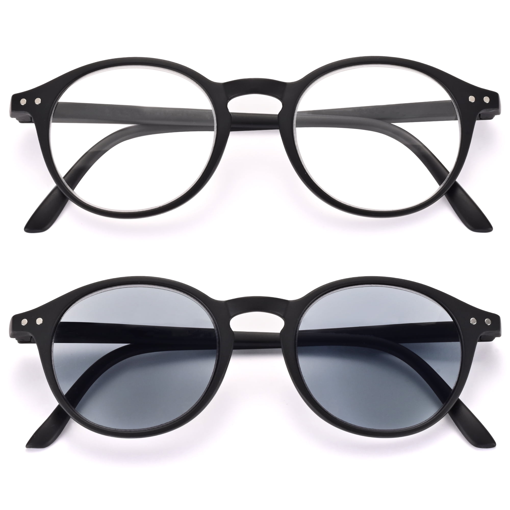 EYEGUARD 2 Pack Vintage Reading Glasses for Women Men includes Sun