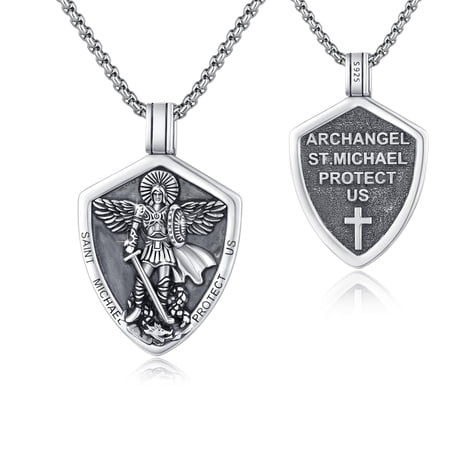 St Michael Necklace for Men S925 Sterling Silver St Michael Archangel Pendant Necklace Religious Protector Jewelry for Birthday Graduation