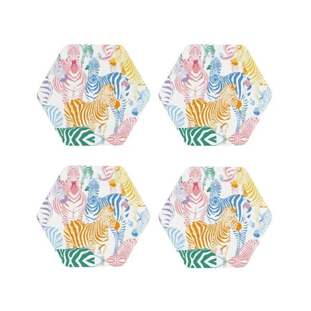

Junzan Zebra Colourful Print Coasters for Drinks - Leather Coasters Set of 4 for Coffee Table for Housewarming/Kitchen/Bar/Decor-Hexagon