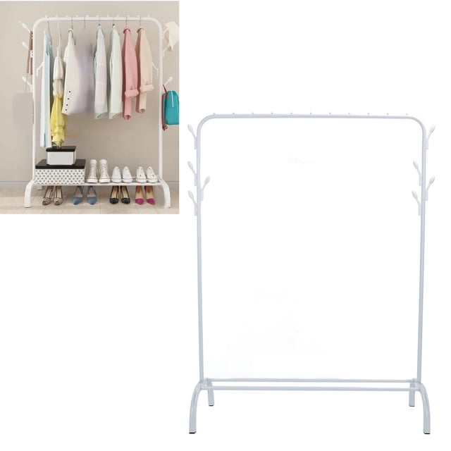 Floor Clothing Rack Stable Structure High Load Capacity Freestanding Garment Rack for Dry Clothes Bedroom, Balcony, Carbon Steel