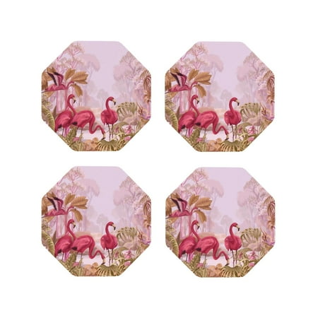 

Tideii Flamingos In The Tropical Forest for Leather Coasters 4 Pieces Anti-fouling and Anti-scalding Decorative Coasters Suitable for Restaurants Kitchens Coffee Shops-Octagon
