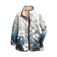 thumbnail image 2 of CharmCyan Women's Floral Print Stand Up Collar Pleated Cotton Long Sleeved Button Cotton Jacket Royal Blue M, 2 of 2