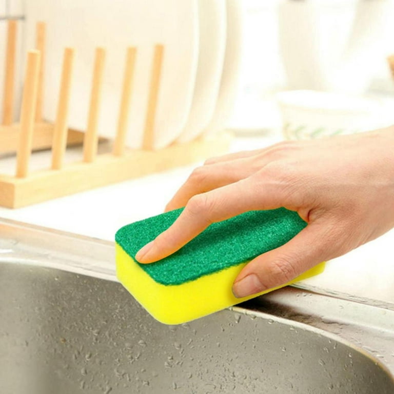 20 Count Cleaning Scrub Sponges for Kitchen, Dishes, Bathroom, Car Wash,  One Scouring Scrubbing One Absorbent Side, Abrasive Scrubber Sponge Dish  Pads, Heavy Duty, Green Yellow 