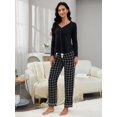 thumbnail image 5 of ebukurty Pajamas for Women Set 2 Piece Long Sleeved V-neck Black Plaid Pj Set, Sizes S/XL, 5 of 7