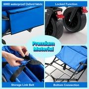 Super Large Collapsible Garden Cart, Vecukty Folding Wagon Utility Carts with Wheels and Rear Storage, Wagon Cart for Garden, Camping, Grocery Cart, Shopping Cart, Black