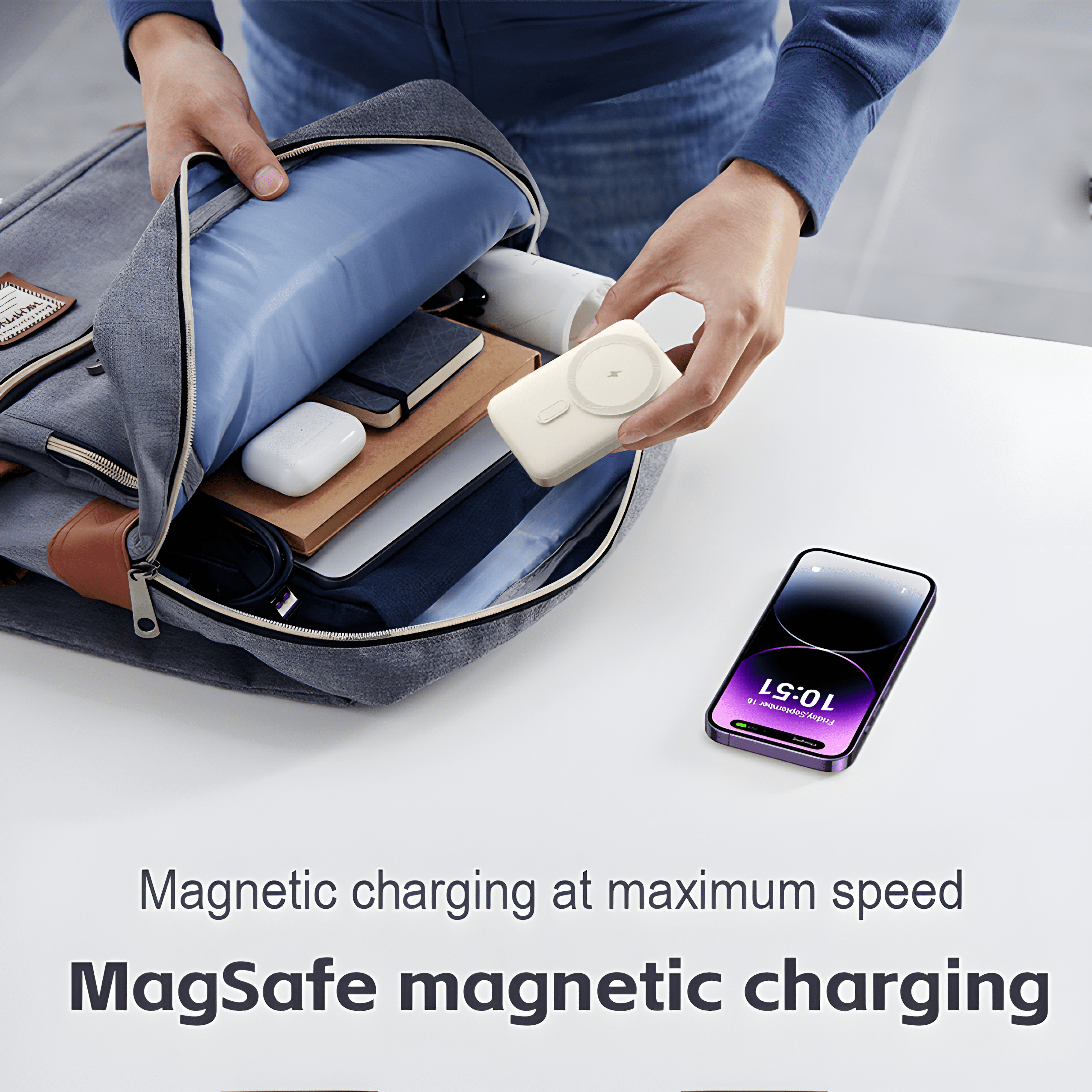 NIGOE Magnetic Wireless Power Bank 10000mAh Portable Charger 22.5W Fast Charging White, Dual-Bracket Compatible Phone Holder, for Samsung iPhone 16/15/14 Series