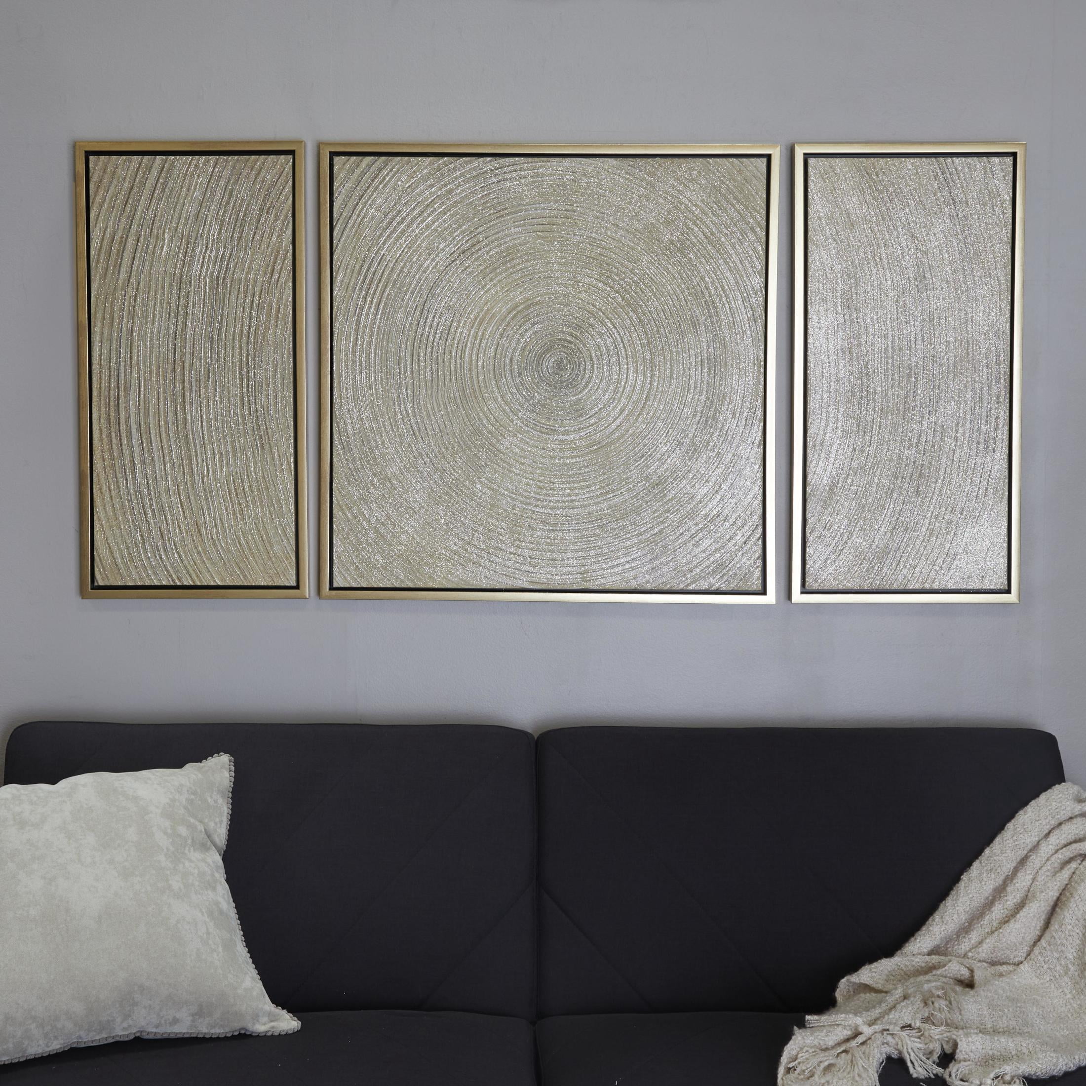 32" x 32" Ripple Starburst Framed Wall Art with Gold Frame, by DecMode (3 Count)
