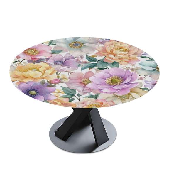 Round Premium Polyester Tablecloth Round Table Cloth Cover For Kitchen And Dining Room Floral Pattern with Various Flowers