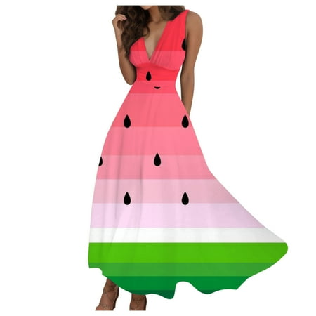 Blphud Womens Dress Business Casual Dress for Women Women Summer Sexy Deep V Neck Formal Sleeveless Long Dress Gradient Swing Dresses Stylish Women Dresses Hot Pink XXL