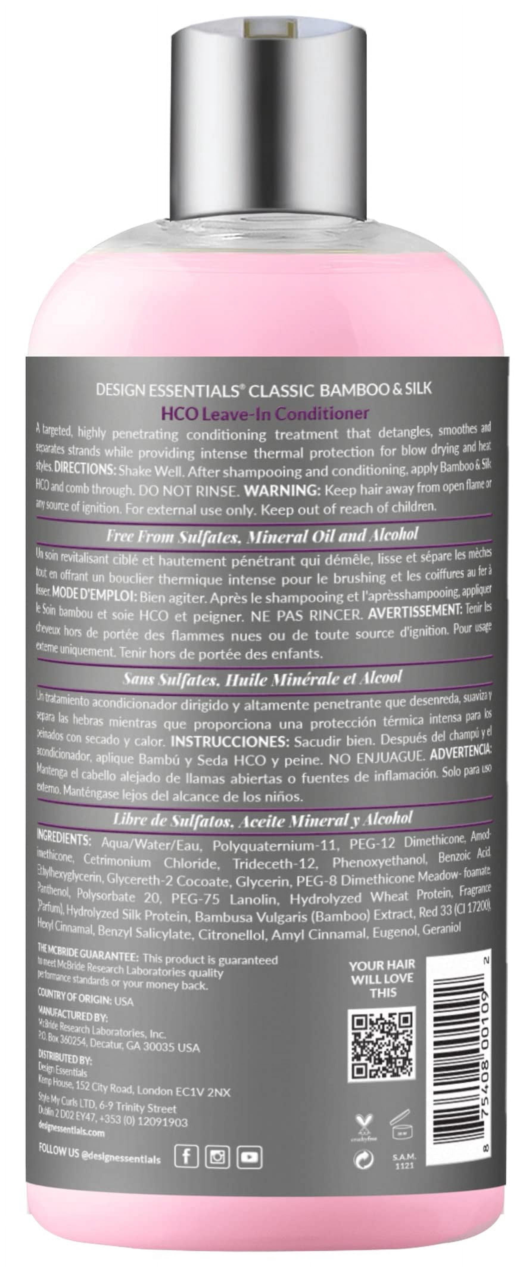 Design Essentials Bamboo & Silk HCO Leave-In Conditioner for Thermal Protection and Strength, 32 Fl Oz., Pink