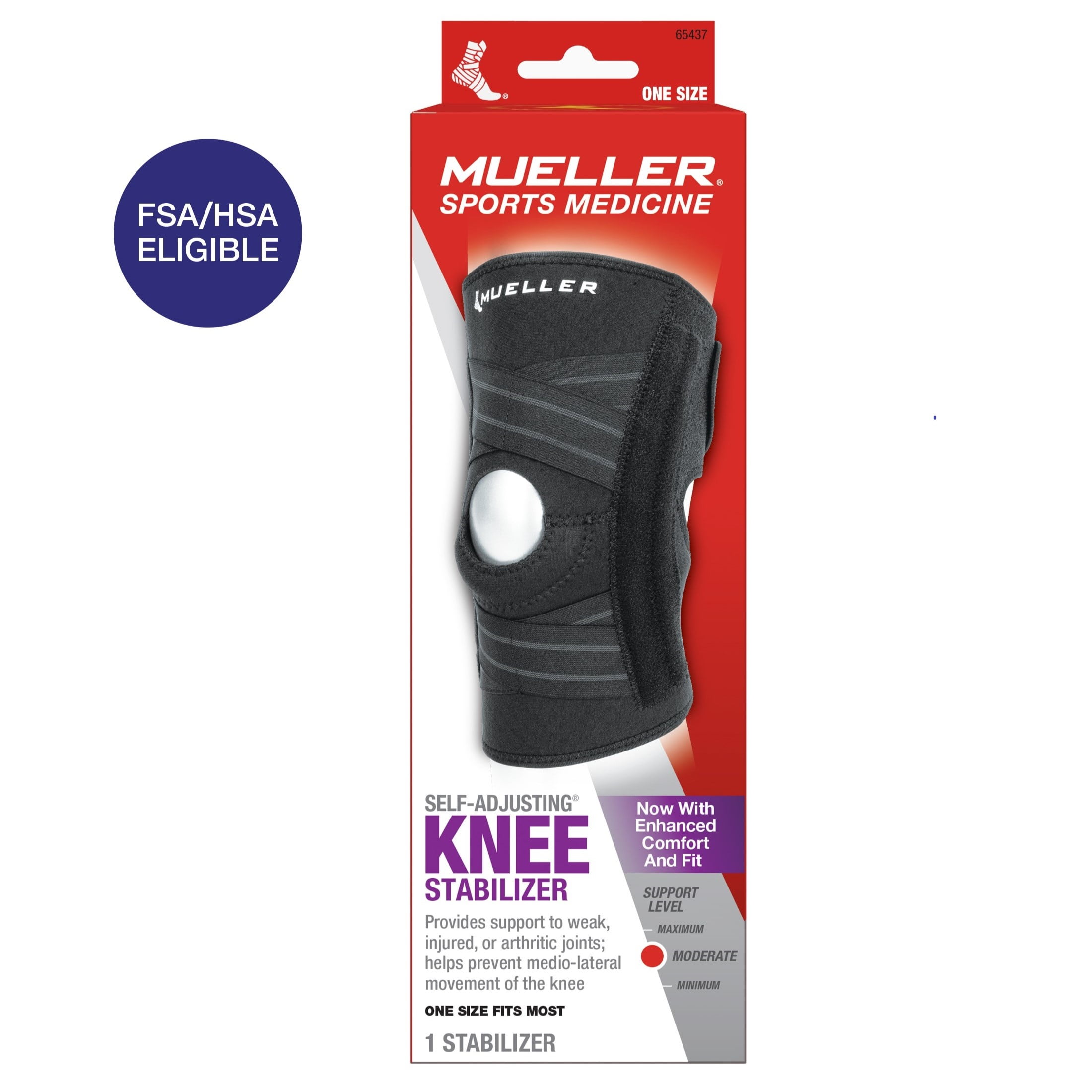 (2 pack) Mueller Self Adjusting Knee Stabilizer, Black, One Size Fits Most