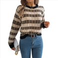 thumbnail image 3 of Suéter de Rayas con Bloques de Color para Mujer, Otoño-Invierno 2025, Cuello Redondo, Informal, de Punto Holgado. Negro S, 3 of 9