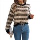 thumbnail image 3 of Suéter de Rayas con Bloques de Color para Mujer, Otoño-Invierno 2025, Cuello Redondo, Informal, de Punto Holgado. Negro M, 3 of 9