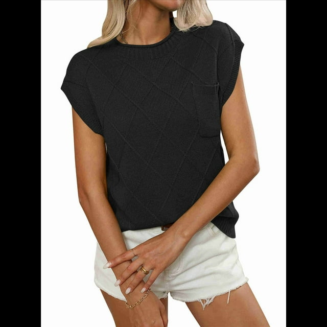 Top de Tirantes de Punto Holgado con Cuello Alto y Mangas para Mujer, Color Negro, Talla S