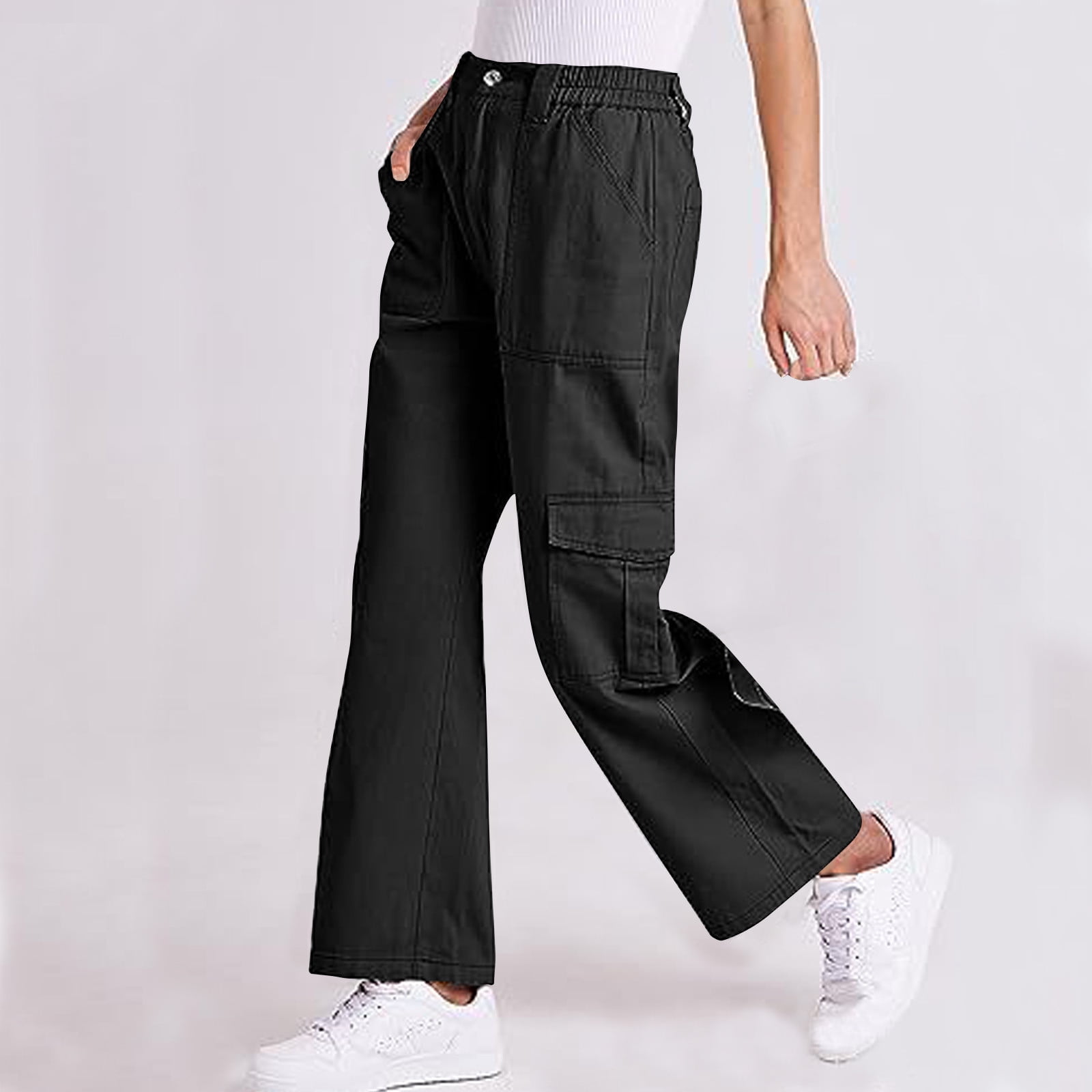 Hvyesh Women Cargo Pants Classic Elastic Waist Trouser Multiple Pockets  Pants Teen Girl Ankle-Length Trousers Street Style Fashion Design Sense  Work Overalls Beige XL 