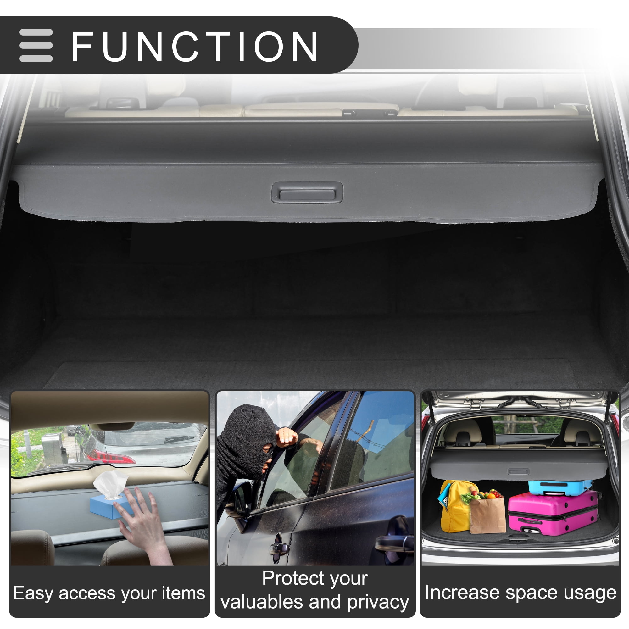 Unique Bargains Retractable Cargo Cover for Subaru Rear Trunk Parcel Shield Shade Black