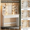 thumbnail image 3 of Small Vanity Desk with Mirror and Lights, 35.4in Makeup Vanity with 3 Color Adjustable Lights, Modern Dressing Table with 2 Drawers & Storage Shelves for Bedroom, White, 3 of 13