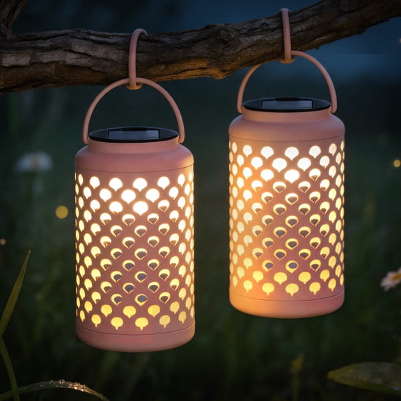 The Growing Ground 2-Pack Solar Lanterns Outdoor with Handle, Pink